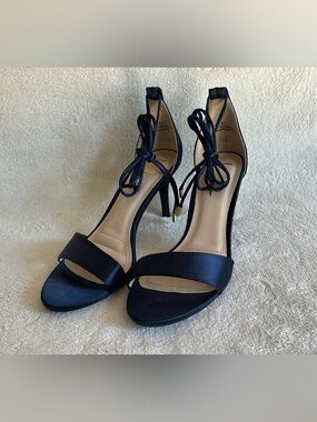 Lulus Women's US8.5 Navy Strappy Ankle Tie Open Toe Stiletto Heels